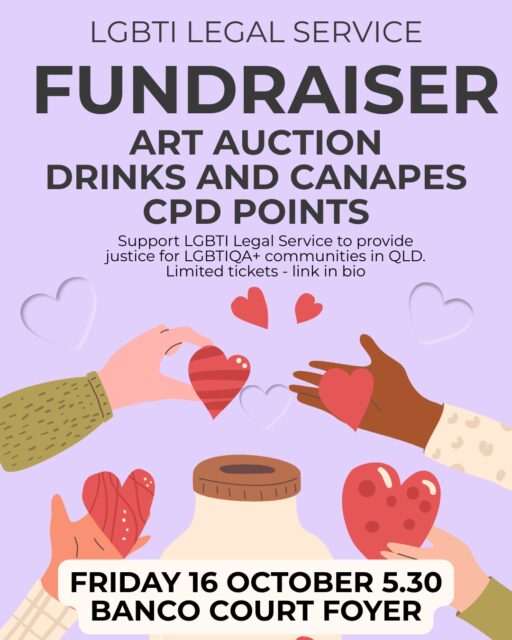 Join us for networking, drinks and nibbles followed by:  A keynote address from Justice Peter Davis of the Supreme Court of Queensland about pro bono assistance and access to justice  A panel discussion with our pro bono volunteers and barristers about the role they play in supporting LGBTIQA+ clients  An art auction and raffle hosted by Henny Spaghetti!  Tickets are $100 each and include a drinks package and incredible canapés (trust us, you won’t need those dinner plans). All proceeds from the tickets, auction and raffle will go towards expanding our services across the state, including our work towards establishing a permanent office space in Central Queensland.  You can purchase tickets using the link in bio.  If you can’t make it, you can still support us by making a tax-deductible donation. Your donations will be matched if you donate here before 15 October 2026!